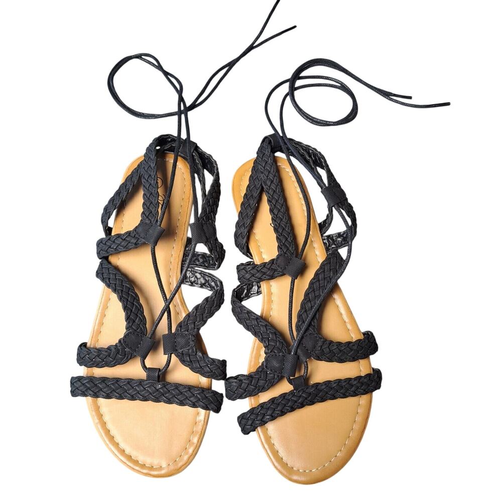 Firenze Black Braided Gladiator Sandals WOMENS SIZE 6 Lace Up Strappy Boho Comfy
